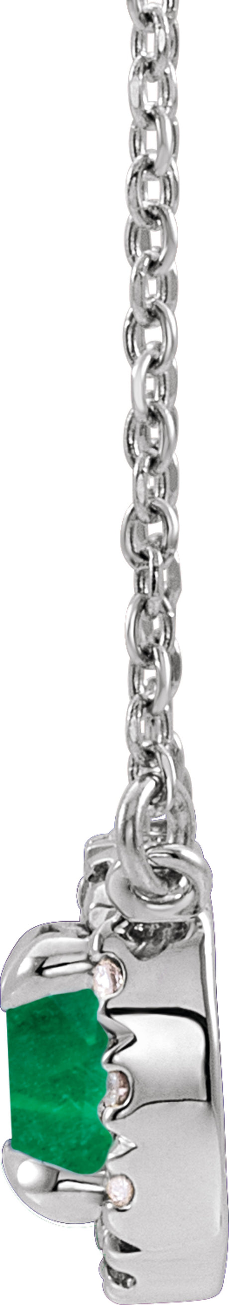 14K White 5.5 mm Natural Emerald 1/10 CTW Natural Diamond 16" Necklace