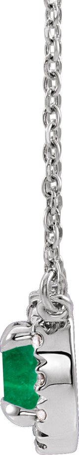 14K White 5.5 mm Natural Emerald 1/10 CTW Natural Diamond 16" Necklace