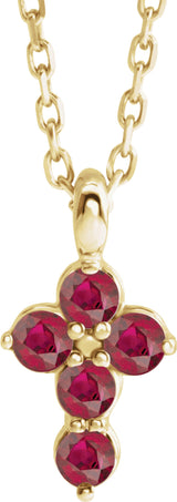 14K Yellow Natural Ruby Cross 16-18" Necklace