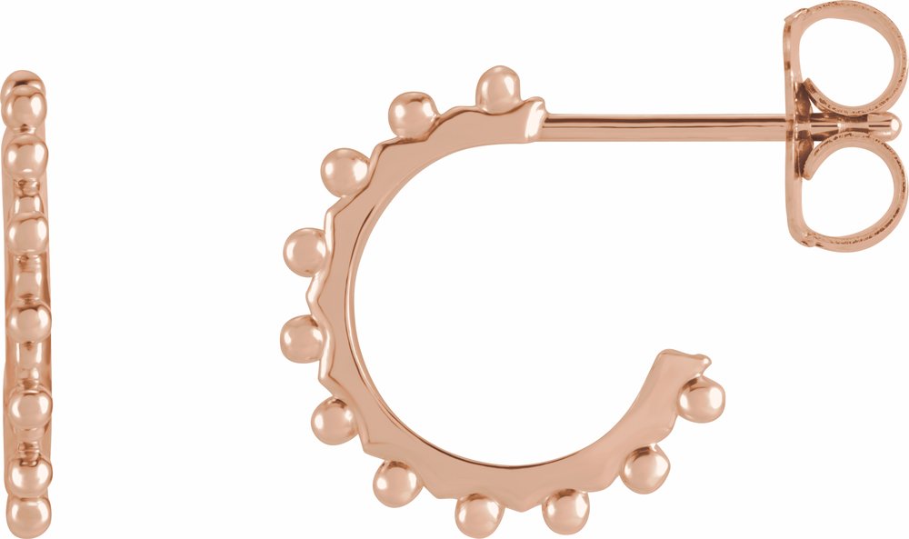 14K Rose Beaded 12.1 mm Hoop Earrings 