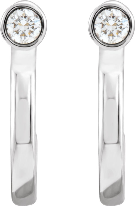 14K White 0.06 CTW Natural Diamond Huggie J-Hoop Earring