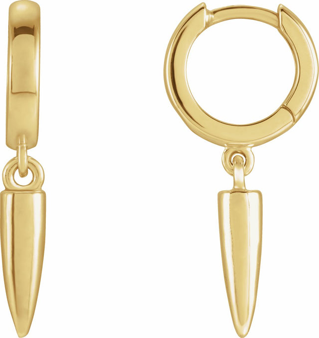 14K Yellow Spike Hinged Hoop Earrings