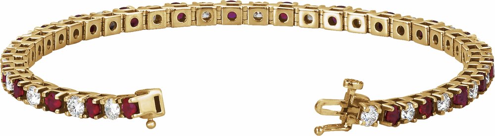 14K Yellow Natural Ruby & 2 1/3 CTW Natural Diamond Line 7" Bracelet