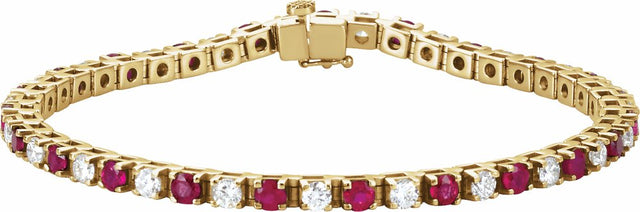 14K Yellow Natural Ruby & 2 1/3 CTW Natural Diamond Line 7" Bracelet