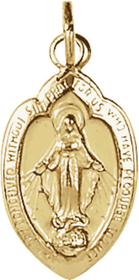 14K Yellow 13x8 mm Oval Miraculous Medal Pendant  