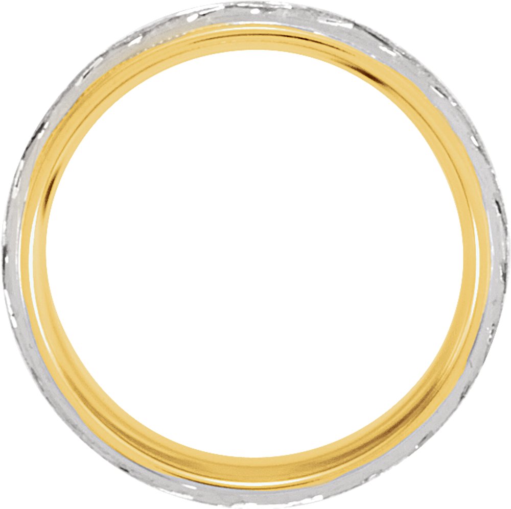 14K Yellow/White/Yellow Gold 7 mm Milgrain Woven-Design Comfort-Fit Half Round Band Size 10.5