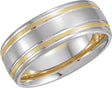 14K White/Yellow Gold 7 mm Grooved Comfort-Fit Flat Band Size 10.5