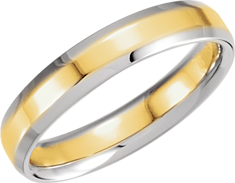 14K White/Yellow Gold 4 mm Beveled-Edge Comfort-Fit Flat Band Size 10.5