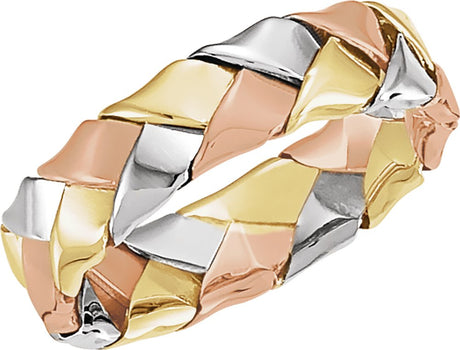 14K Yellow/White/Rose Gold 5.5 mm Woven Band Size 9 