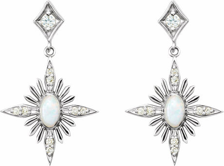 14K White Natural White Opal & 1/6 CTW Natural Diamond Star Earrings