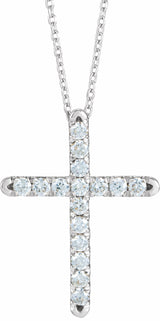 14K White 1/2 CTW Lab-Grown Diamond French-Set Cross 16-18" Necklace