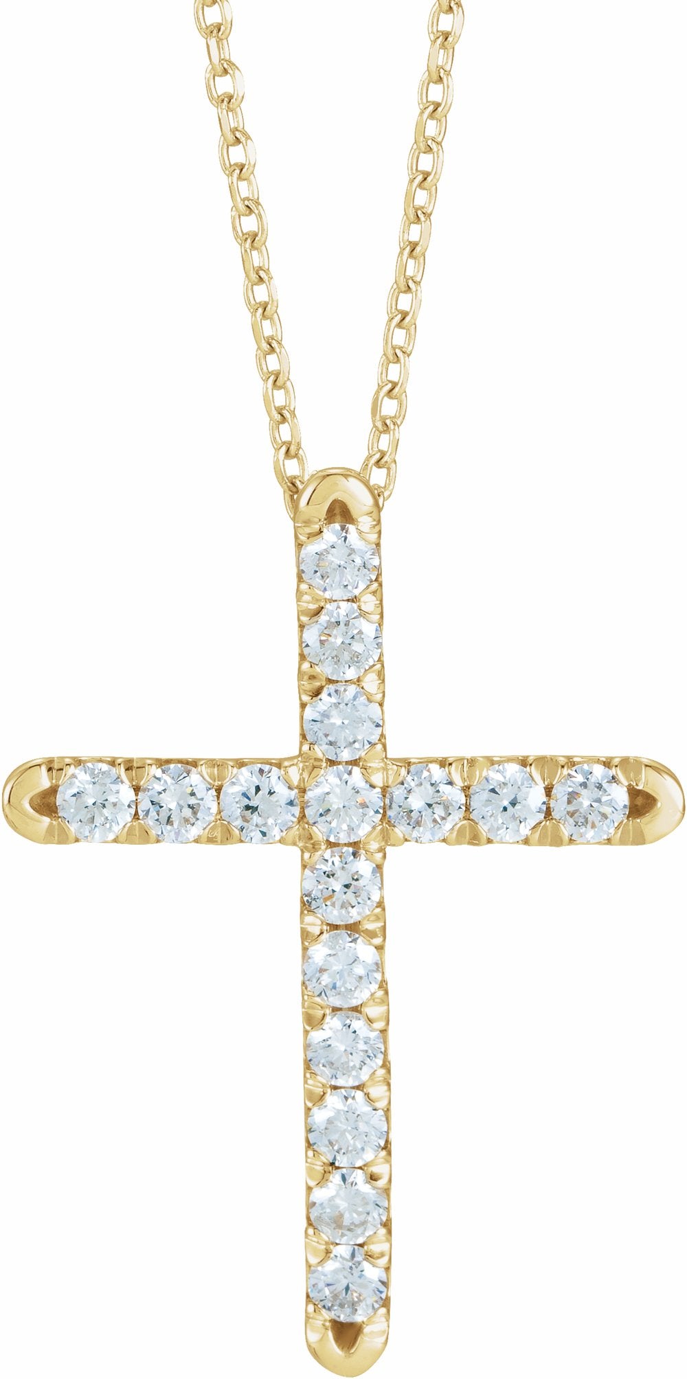 14K Yellow 1/2 CTW Lab-Grown Diamond French-Set Cross 16-18" Necklace