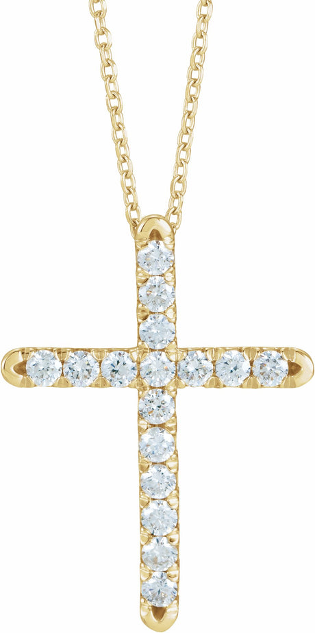 14K Yellow 1/2 CTW Lab-Grown Diamond French-Set Cross 16-18" Necklace