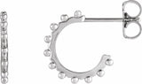 14K White Beaded 12.1 mm Hoop Earrings 