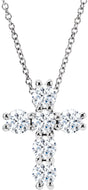 14K White Gold 9/10 CTW Lab-Grown Diamond Cross 18" Necklace
