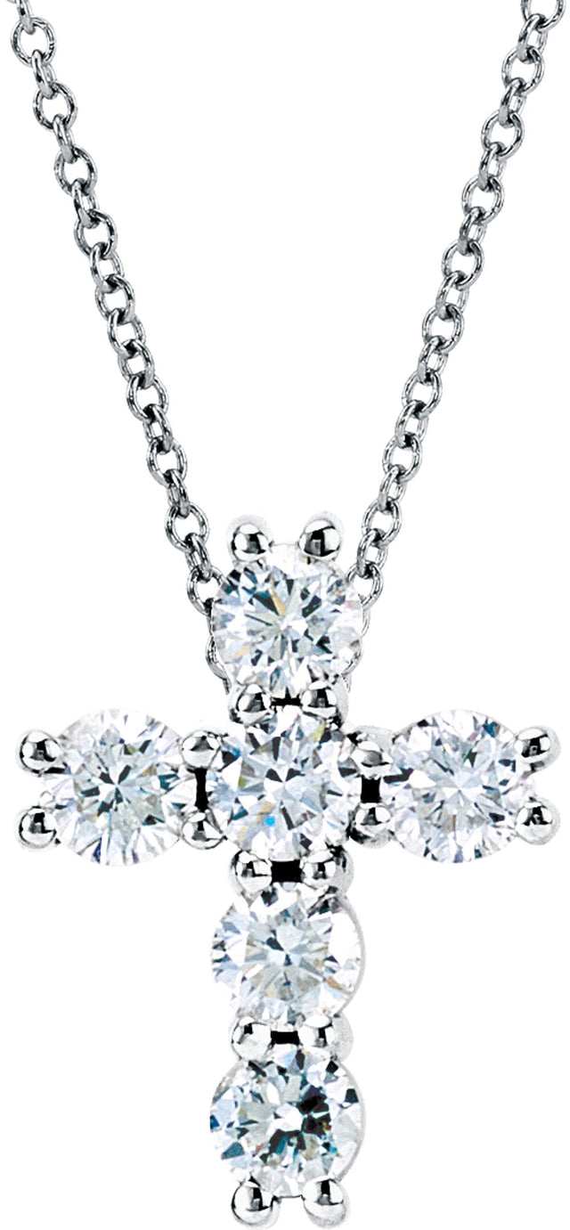 14K White 3/4 CTW Lab-Grown Diamond Cross 18" Necklace