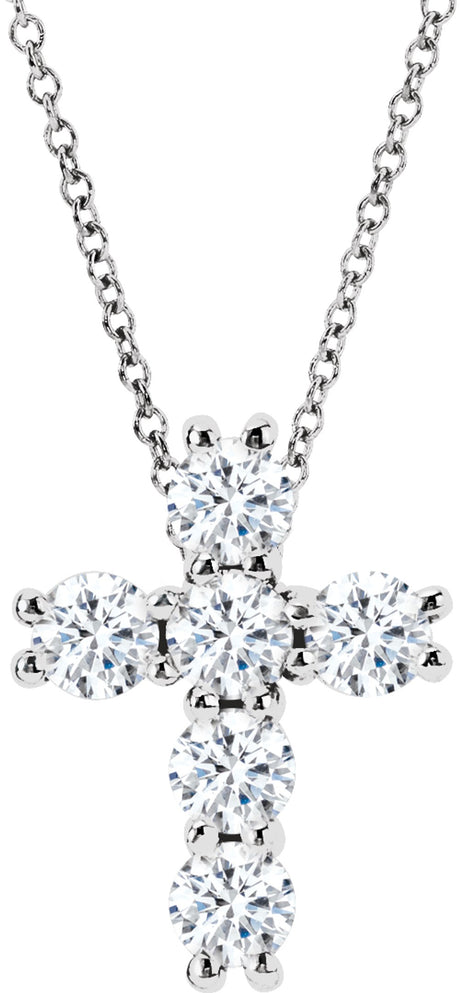14K White Gold 1 3/8 CTW Natural Diamond Cross 18" Necklace