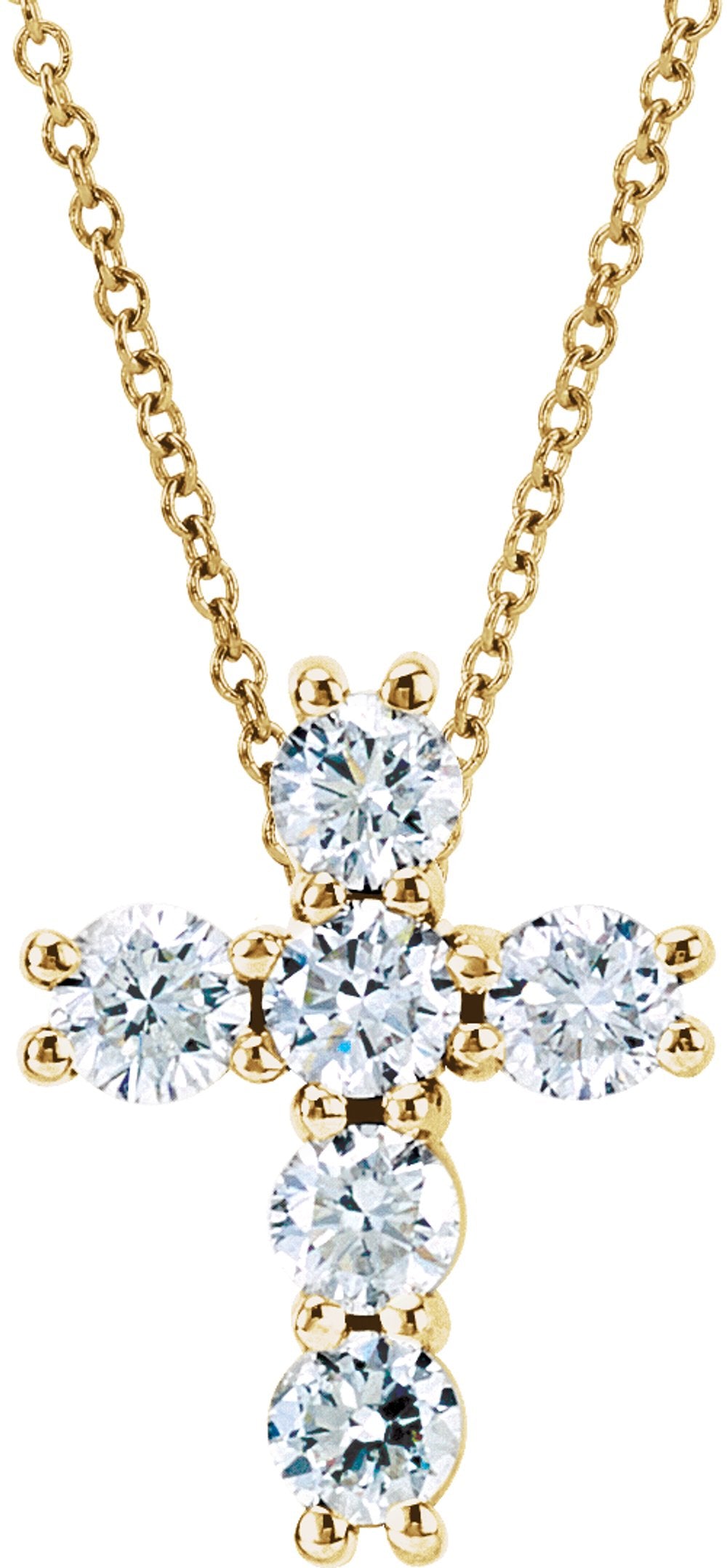 14K Yellow 9/10 CTW Lab-Grown Diamond Cross 18" Necklace