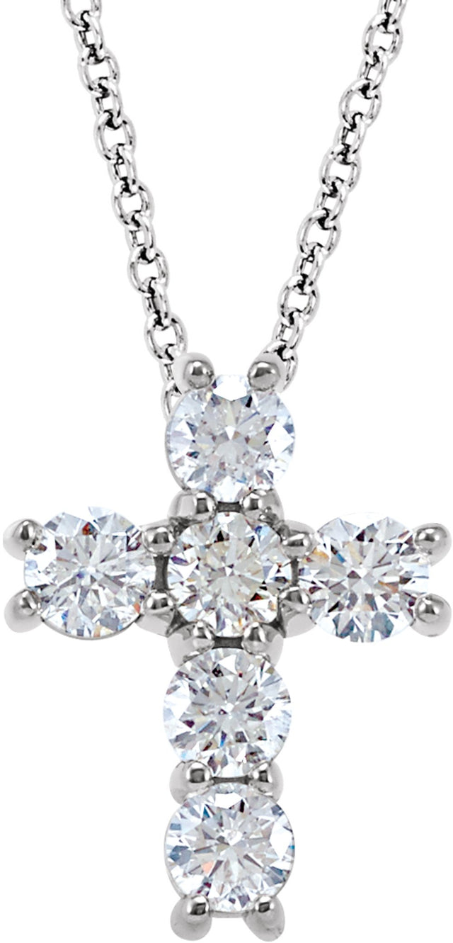 14K White 3/4 CTW Natural Diamond Cross 18" Necklace