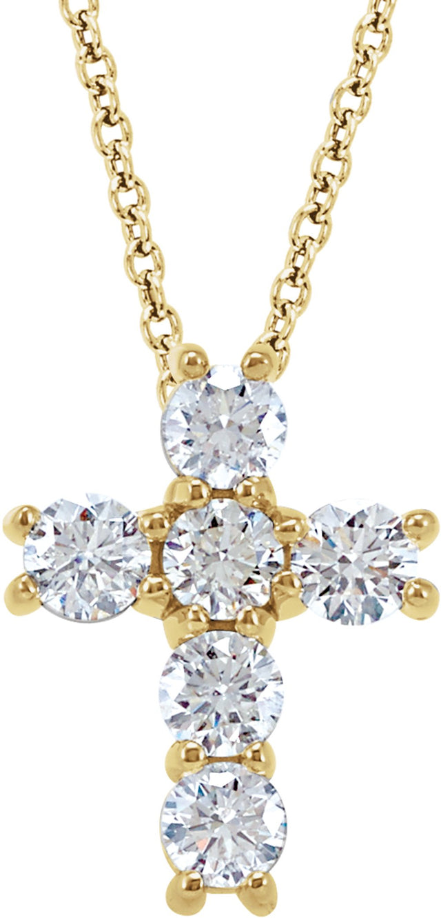 14K Yellow 9/10 CTW Natural Diamond Cross 18" Necklace