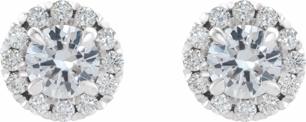 14K White 4 mm Natural White Sapphire & 1/5 CTW Natural Diamond Halo-Style Earrings