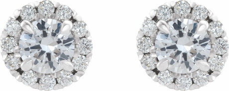 14K White Gold 4 mm Natural White Sapphire & 1/5 CTW Natural Diamond Halo-Style Earrings