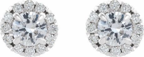 14K White 4 mm Natural White Sapphire & 1/5 CTW Natural Diamond Halo-Style Earrings