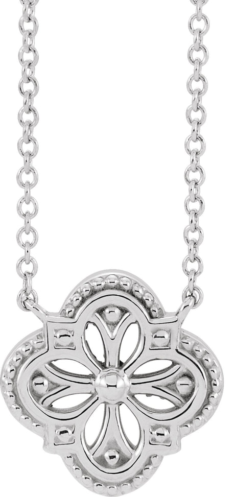 14K White Vintage-Inspired Clover 18" Necklace