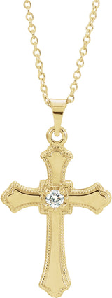 14K Yellow .06 CT Natural Diamond Cross 18" Necklace 