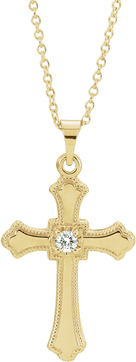 14K Yellow .06 CT Natural Diamond Cross 18" Necklace 