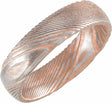 18K Rose Gold PVD Damascus Steel 6 mm Comfort-Fit Half Round Band Size 7