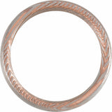 18K Rose Gold PVD Damascus Steel 6 mm Half Round Patterned Band