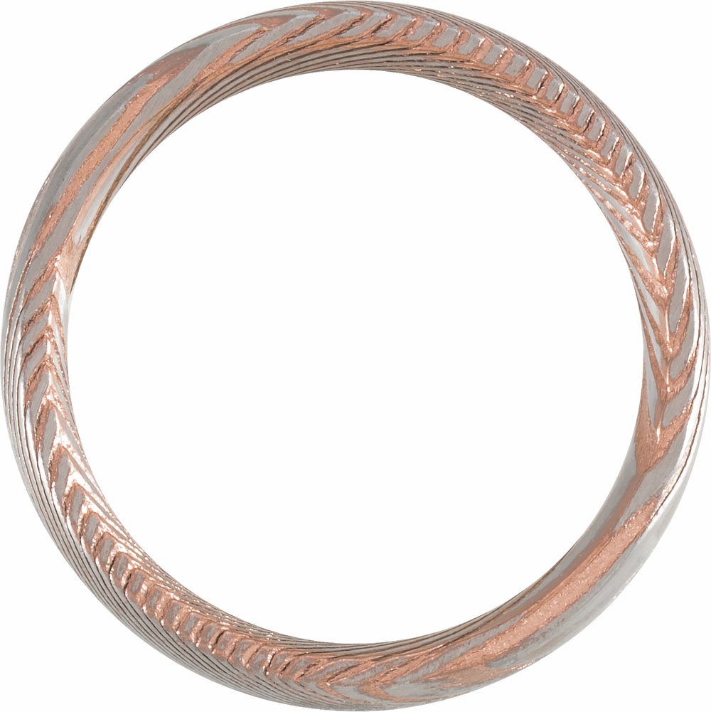 18K Rose Gold PVD Damascus Steel 6 mm Comfort-Fit Half Round Band Size 7