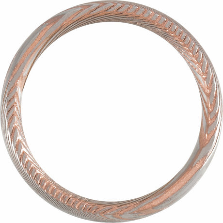 18K Rose Gold PVD Damascus Steel 6 mm Comfort-Fit Half Round Band Size 7