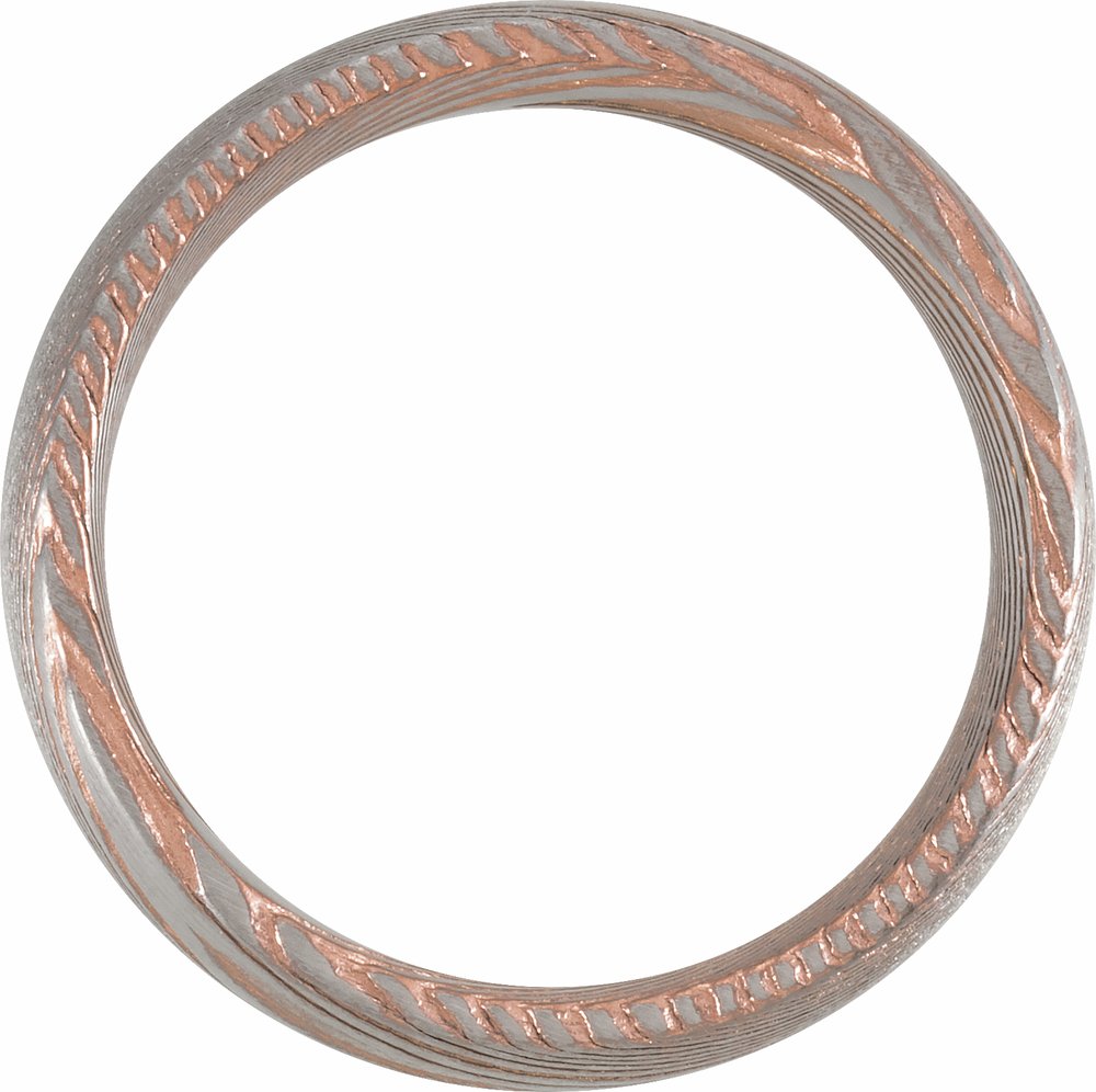 18K Rose Gold PVD Damascus Steel 8 mm Half Round Patterned Band