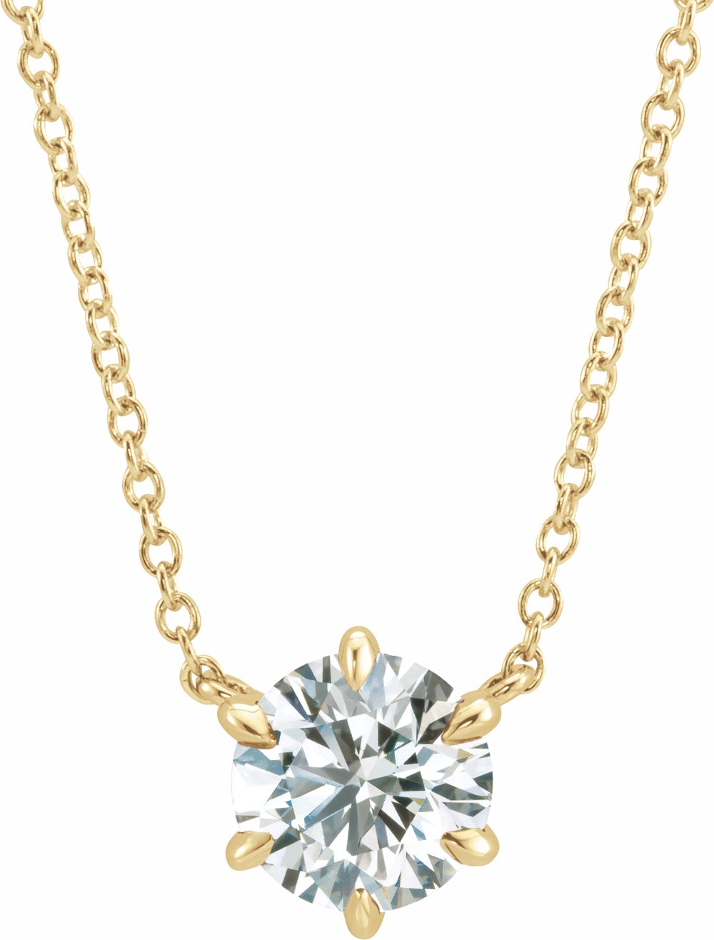 14K Yellow Gold 1/4 CT Lab-Grown Diamond 6-Prong Claw Necklace Center