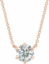 14K Rose 1/4 CT Lab-Grown Diamond 6-Prong Claw Necklace Center