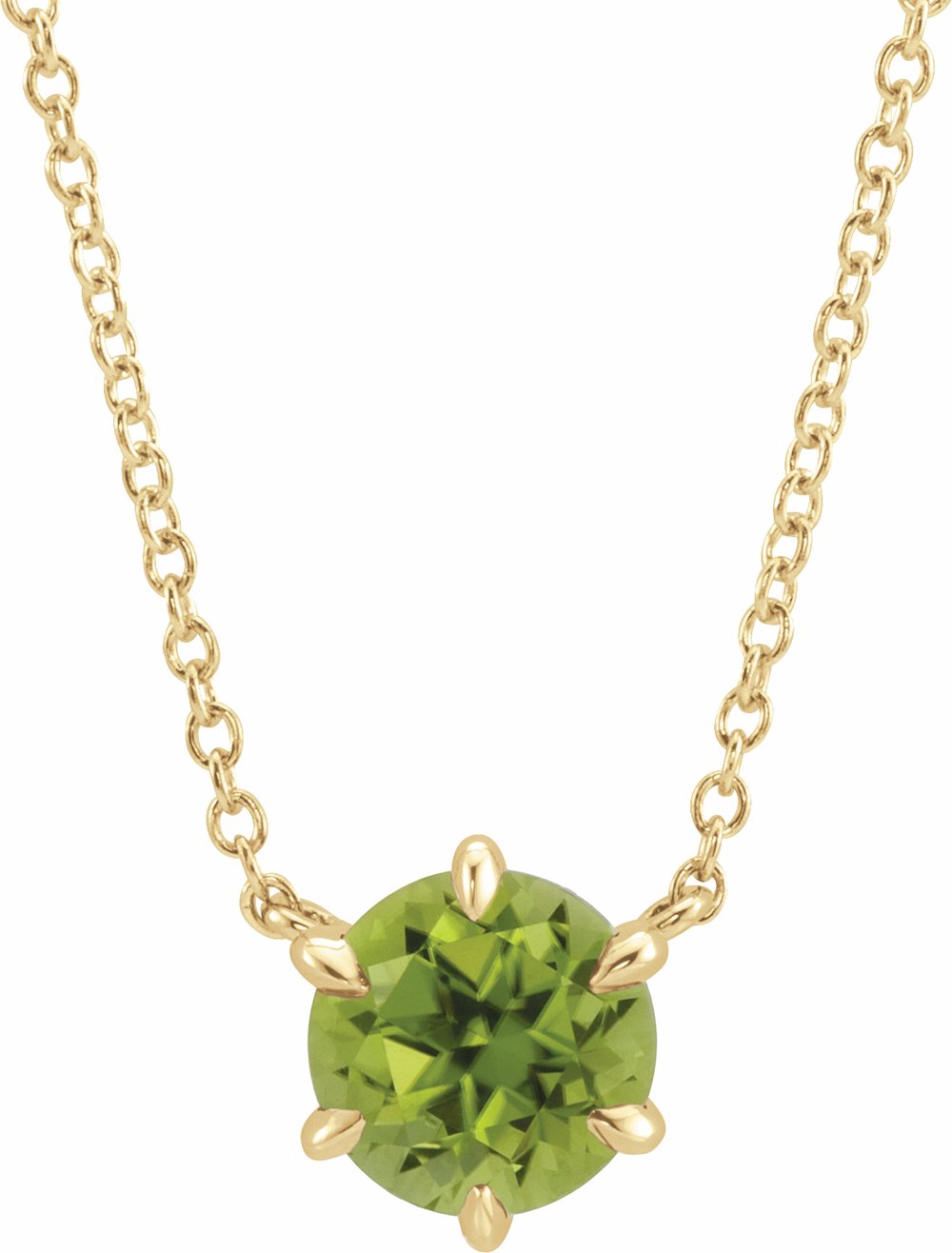 14K Yellow Natural Peridot Solitaire 18" Necklace