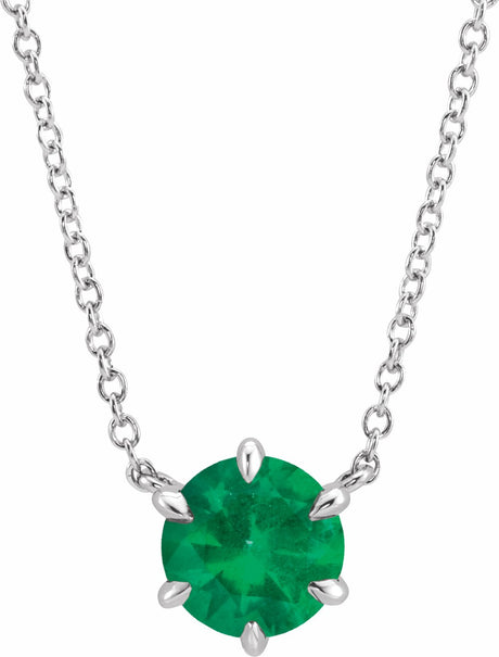 14K White Gold Lab-Grown Emerald Solitaire 18" Necklace 