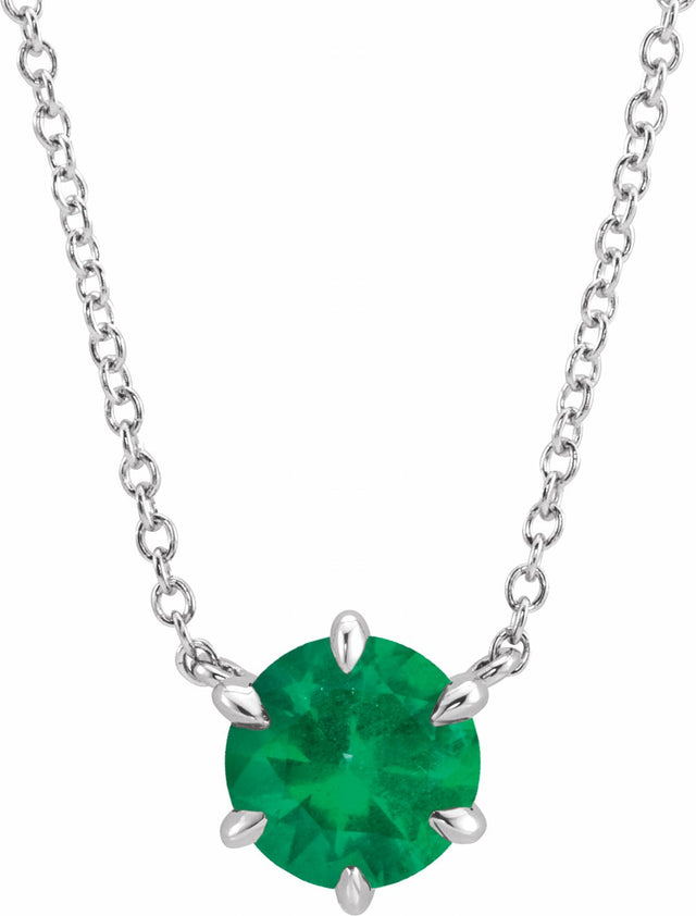 14K White Lab-Grown Emerald Solitaire 18" Necklace 