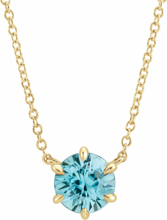 14K Yellow Natural Blue Zircon Solitaire 18" Necklace