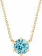14K Yellow Natural Blue Zircon Solitaire 18" Necklace