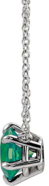 14K White Gold Lab-Grown Emerald Solitaire 18" Necklace 