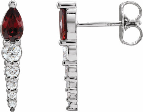 14K White Natural Mozambique Garnet & 1/4 CTW Natural Diamond Earrings