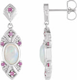 14K White Natural Ethiopian Opal & Natural Pink Sapphire Vintage-Inspired Earrings