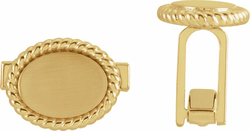 14K Yellow 15.6x12.5 mm Rope Pattern Cuff Links