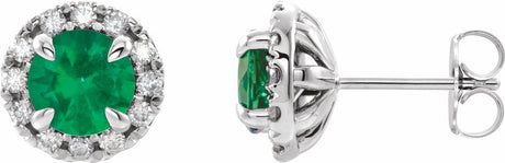 14K White Gold 4 mm Natural Emerald & 1/5 CTW Natural Diamond Halo-Style Earrings