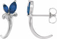 14K White Natural Blue Sapphire Floral J-Hoop Earrings