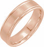 14K Rose 6 mm Grooved Comfort-Fit Flat Band Size 10
