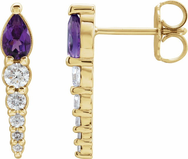 14K Yellow Natural Amethyst & 1/4 CTW Natural Diamond Earrings